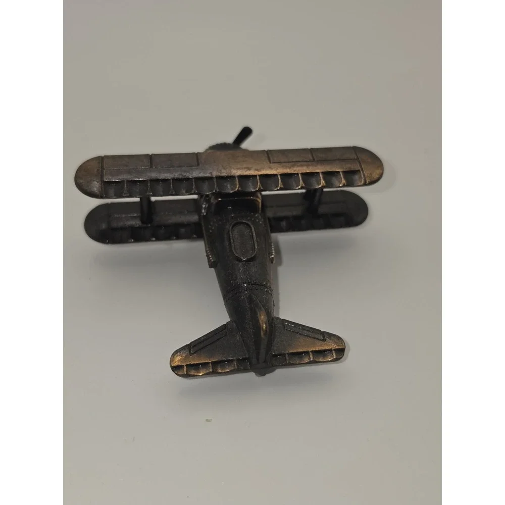 Vintage Antique Die Cast Metal Bi‎ Plane Airplane Pencil Sharpener